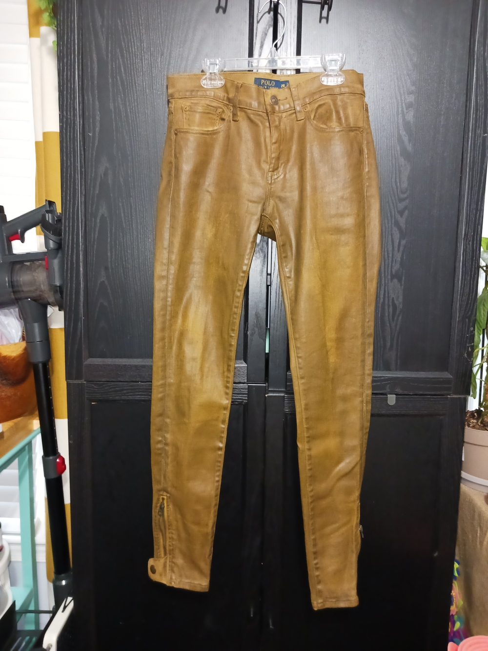 Polo by Ralph Lauren Women's Skinny Leather-Look Jeans in Tan